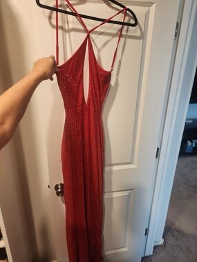 Red Sequin Slip Dress with Plunge Neckline